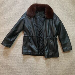 Marc New York Andrew Marc Leather Jacket Fox Fur Collar M